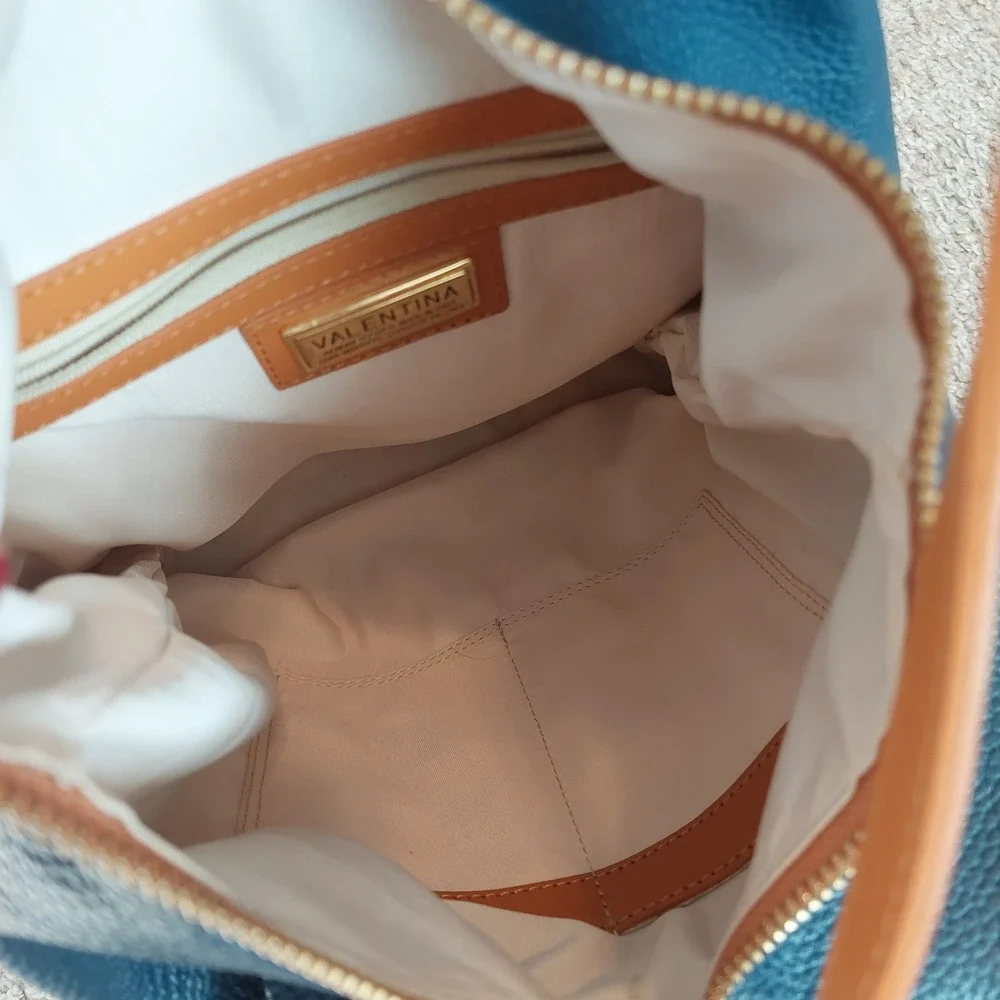 Valentina‎ Italian Leather Navy Tan Convertible Backpack Purse Top Handle Bag